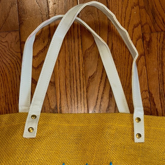 Mud Pie Oversize Jute Tote Shopping Bag Delta Delta Delta blue and yellow - Picture 4 of 7